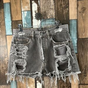 Levi’s 501 button fly Frayed Gray Denim Jean Shorts